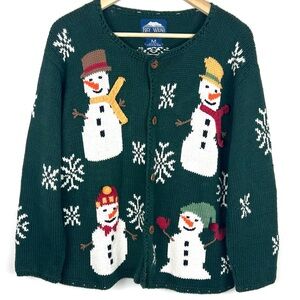 Vintage 90’s Rey Wear Hand Knit Snowman Cardigan Sweater